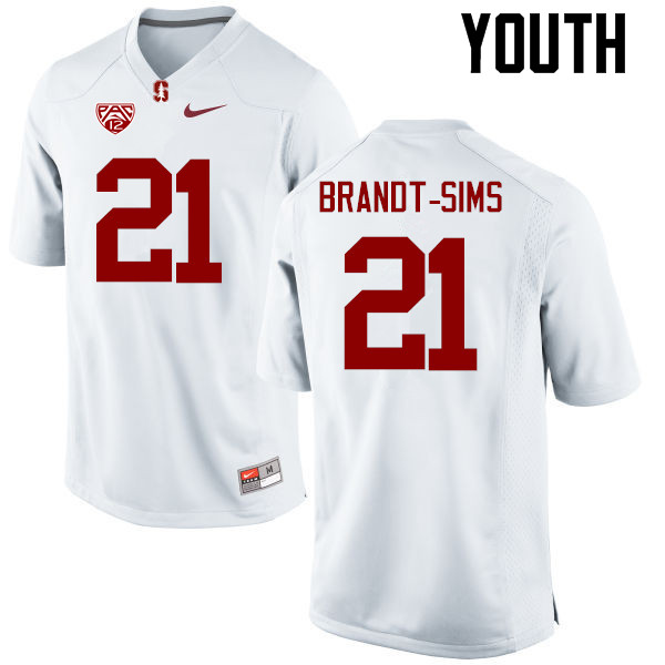 Youth Stanford Cardinal #21 Isaiah Brandt-Sims College Football Jerseys Sale-White - Click Image to Close